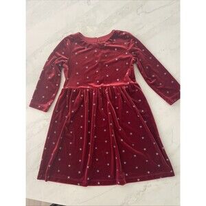 Gap Kids, Girls Velvet, Maroon Star Embroidered Dress Long Sleeve Large ￼